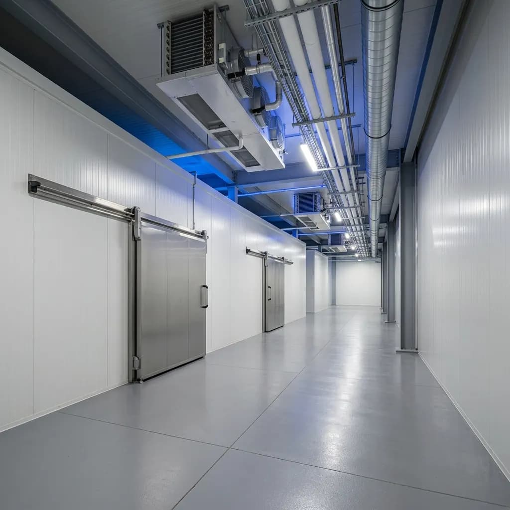 Modern industrial cold storage room installation