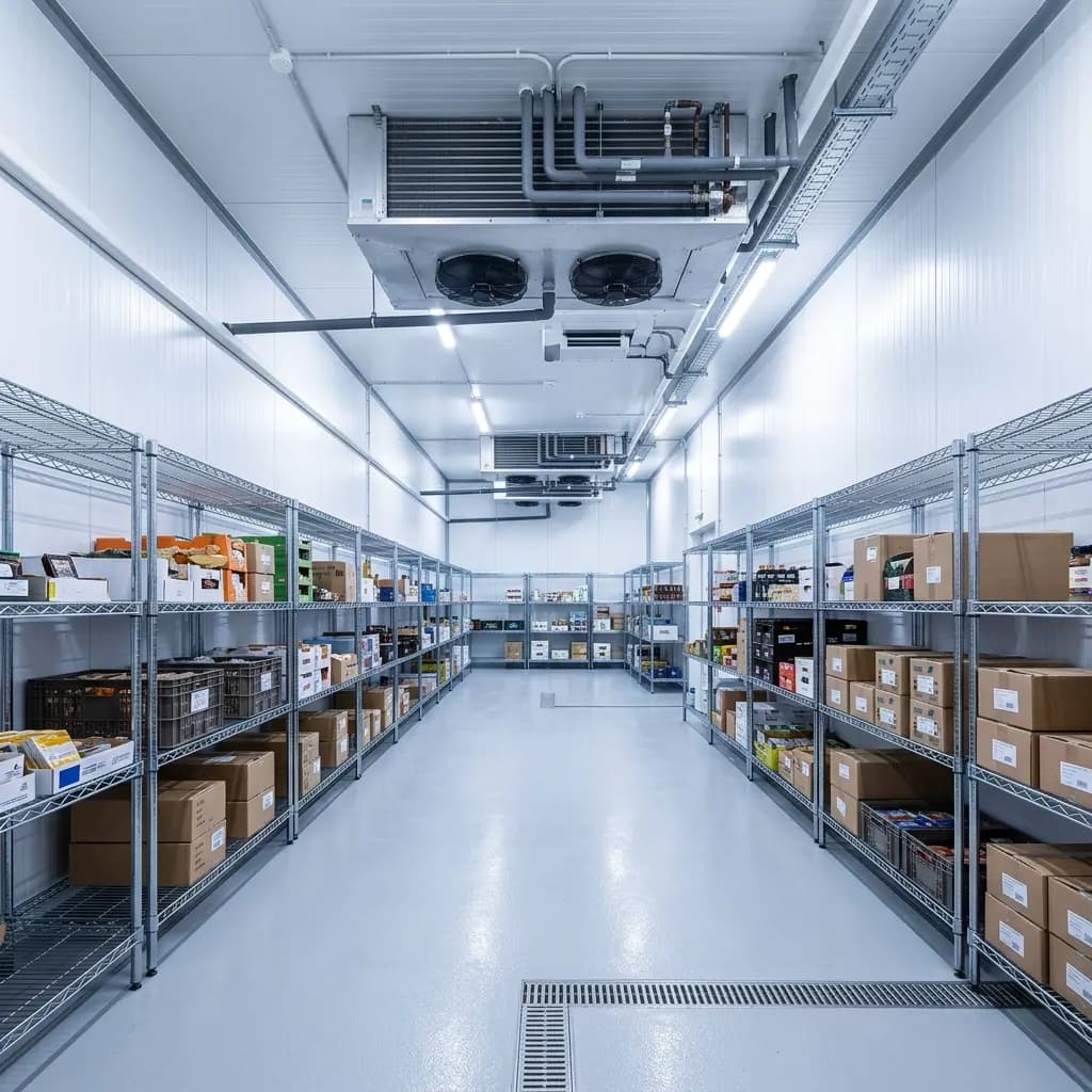 Industrial cold room facility with insulated panels and refrigeration units